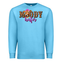 Ocean Blue Moody Heifer with Leopard Premium Sweatshirt - texasbilliewilder