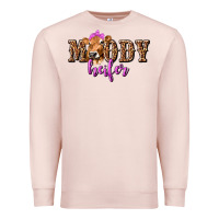 Pale Pink Moody Heifer with Leopard Premium Sweatshirt - texasbilliewilder