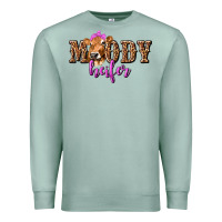 Seafoam Moody Heifer with Leopard Premium Sweatshirt - texasbilliewilder