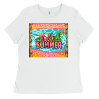 White hello summer Ladies Tee - Zillion Design Studio