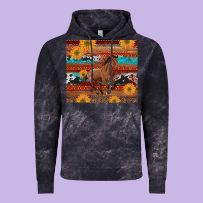 Western Horse And Sunflowers Cowhide Leopard With Aztec Vintage Hoodie Designed By Artiststas