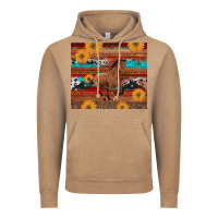Vintage Coffee western horse and sunflowers cowhide leopard with aztec Vintage Hoodie - Artiststas
