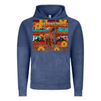 Vintage Denim western horse and sunflowers cowhide leopard with aztec Vintage Hoodie - Artiststas