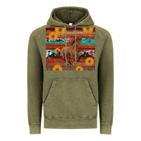 Vintage Olive western horse and sunflowers cowhide leopard with aztec Vintage Hoodie - Artiststas