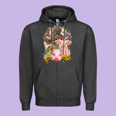 Western Pigs With Crosses Zipper Hoodie Designed By Lillyallendesigns