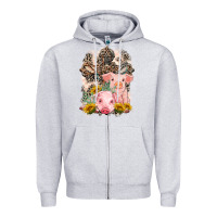 Heather Grey Western Pigs with Crosses Zipper Hoodie - LillyAllenDesigns