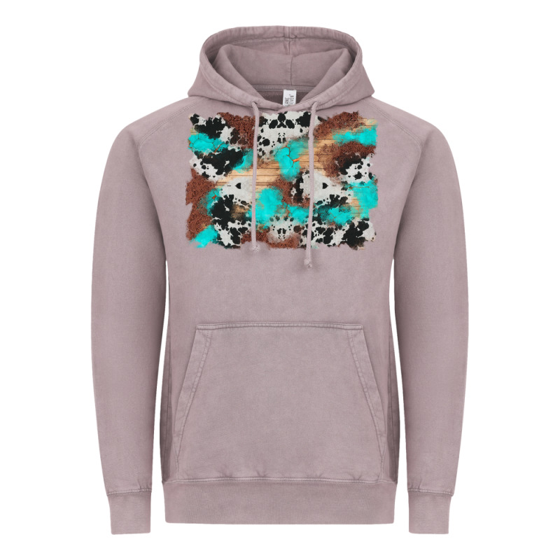 Western Cowhide Turquoise And Wood Background Vintage Hoodie by Artiststas | Teevron