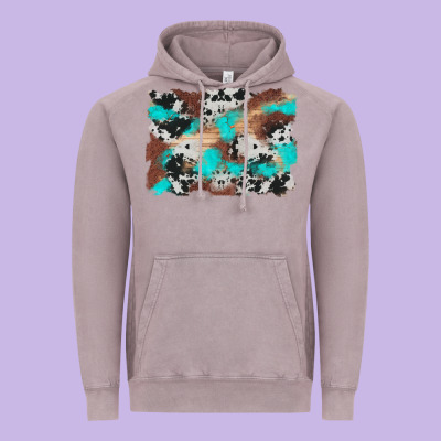 Western Cowhide Turquoise And Wood Background Vintage Hoodie Designed By Artiststas