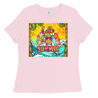 Bubblegum Pink hello summer gnomes Ladies Tee - Zillion Design Studio
