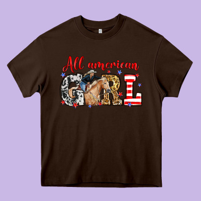 All American Girl With Cowgirl Heavy Core Tee Designed By Neo Western