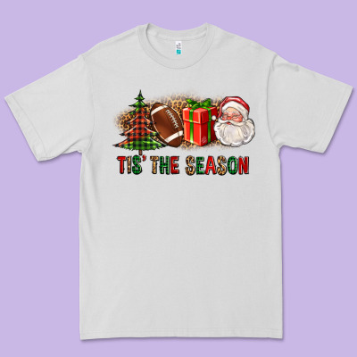 Tis The Season Christmas With Football And Santa Premium Tee Designed By Fadigitalartstudio