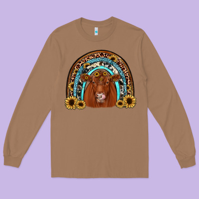 Red Angus Rainbow Long Sleeve Tee Designed By Jahusdesignshop