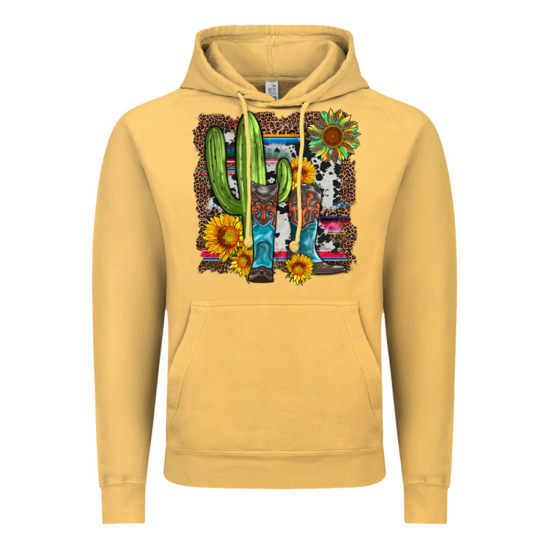 Western Cactus With Cowboy Boots And Sunflowers Vintage Hoodie by Artiststas | Teevron