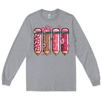 Heather Grey valentine' day teacher school pencils Long Sleeve Tee - MaliasSmallBusiness