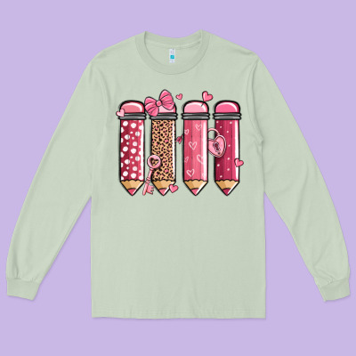 Valentine' Day Teacher School Pencils Long Sleeve Tee Designed By Maliassmallbusiness