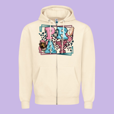Pray Leopard Frame Zipper Hoodie Designed By Lillyallendesigns