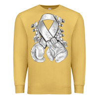 Antique Gold Lung Cancer white ribbon with boxing gloves Premium Sweatshirt - NancyCooperArtShop