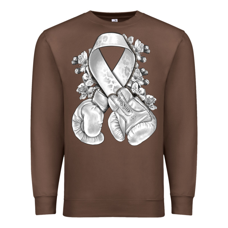 Lung Cancer White Ribbon With Boxing Gloves Premium Sweatshirt by NancyCooperArtShop | Teevron