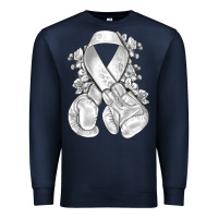 Navy Lung Cancer white ribbon with boxing gloves Premium Sweatshirt - NancyCooperArtShop