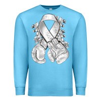 Ocean Blue Lung Cancer white ribbon with boxing gloves Premium Sweatshirt - NancyCooperArtShop