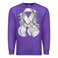 Purple Lung Cancer white ribbon with boxing gloves Premium Sweatshirt - NancyCooperArtShop