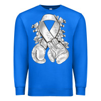 True Royal Lung Cancer white ribbon with boxing gloves Premium Sweatshirt - NancyCooperArtShop