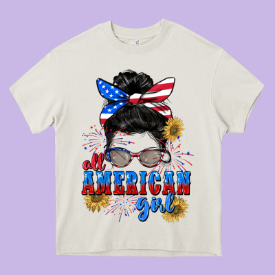 All American Girl 4th Of July Heavy Core Tee Designed By Cowgirlartshop