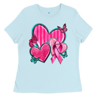 Baby Blue Breast Cancer Hearts Ladies Tee - texasbilliewilder