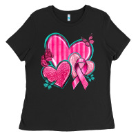 Black Breast Cancer Hearts Ladies Tee - texasbilliewilder