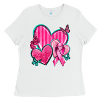 White Breast Cancer Hearts Ladies Tee - texasbilliewilder