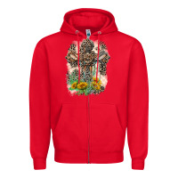 Red Western with Crosses Zipper Hoodie - LillyAllenDesigns