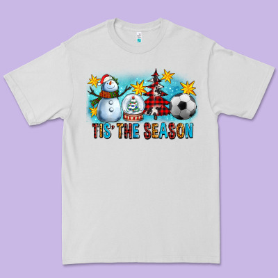 Tis The Season Christmas With Soccer Ball And Snowman Premium Tee Designed By Fadigitalartstudio
