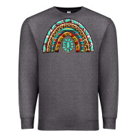 Charcoal Heather Western Rainbow with Leopard and Gemstone Premium Sweatshirt - texasbilliewilder