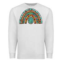 Oatmeal Heather Western Rainbow with Leopard and Gemstone Premium Sweatshirt - texasbilliewilder