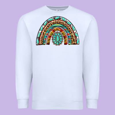 Western Rainbow With Leopard And Gemstone Premium Sweatshirt Designed By Texasbilliewilder
