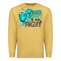 Antique Gold Her fight is our fight Ovarian Cancer teal ribbon Premium Sweatshirt - NancyCooperArtShop