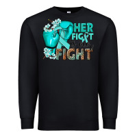 Black Her fight is our fight Ovarian Cancer teal ribbon Premium Sweatshirt - NancyCooperArtShop