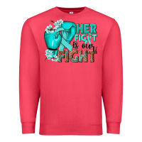 Cardinal Her fight is our fight Ovarian Cancer teal ribbon Premium Sweatshirt - NancyCooperArtShop