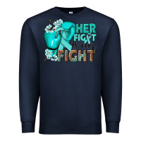 Navy Her fight is our fight Ovarian Cancer teal ribbon Premium Sweatshirt - NancyCooperArtShop