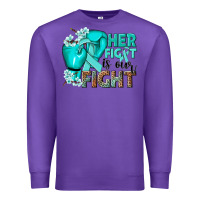 Purple Her fight is our fight Ovarian Cancer teal ribbon Premium Sweatshirt - NancyCooperArtShop