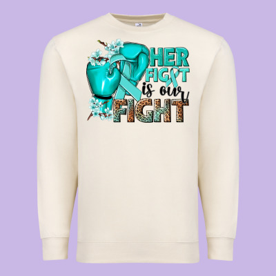 Her Fight Is Our Fight Ovarian Cancer Teal Ribbon Premium Sweatshirt Designed By Nancycooperartshop