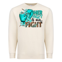 Sandshell Her fight is our fight Ovarian Cancer teal ribbon Premium Sweatshirt - NancyCooperArtShop