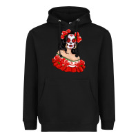 Black Mexicana Skull Girl with Roses Heavyweight Hoodie - texasbilliewilder