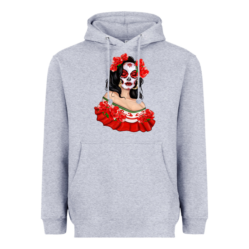 Mexicana Skull Girl With Roses Heavyweight Hoodie by texasbilliewilder | Teevron