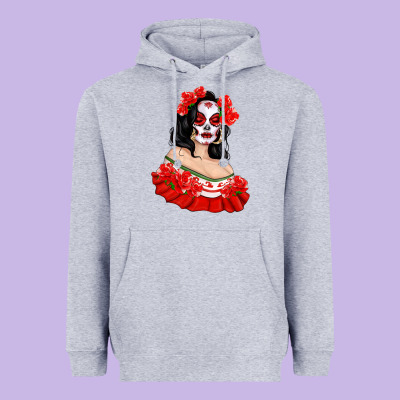 Mexicana Skull Girl With Roses Heavyweight Hoodie Designed By Texasbilliewilder