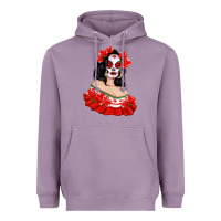 Lavender Mexicana Skull Girl with Roses Heavyweight Hoodie - texasbilliewilder