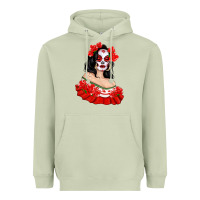 Matcha Mexicana Skull Girl with Roses Heavyweight Hoodie - texasbilliewilder