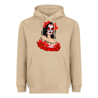 Mushroom Mexicana Skull Girl with Roses Heavyweight Hoodie - texasbilliewilder
