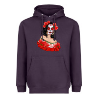 Plum Mexicana Skull Girl with Roses Heavyweight Hoodie - texasbilliewilder