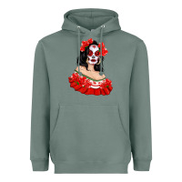 Sage Mexicana Skull Girl with Roses Heavyweight Hoodie - texasbilliewilder